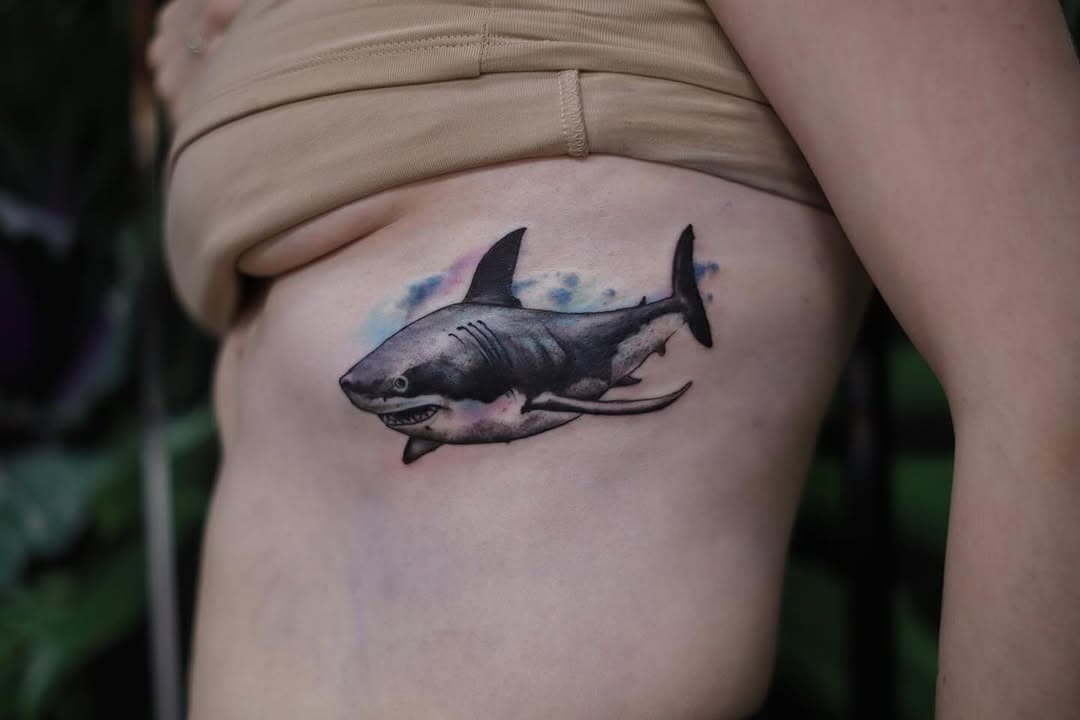 Shark for Kristen. This is a cover up. First photo is after, second is before. ✌🏻