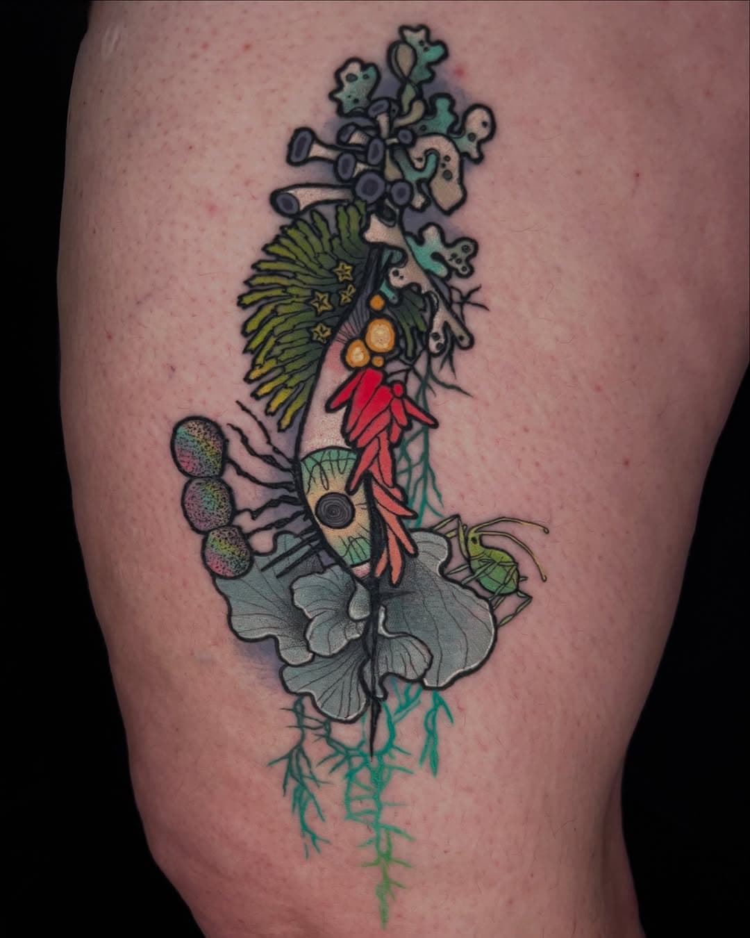 ✶ HEALED ✶ I love to tattoo moss and also eyeballs..!!! This tattoo was from my design book, and I love that it was chosen by fellow moss & lichen lover @bryophytestitchery 🍀✨🪡 thank you friend, you healed so well!!