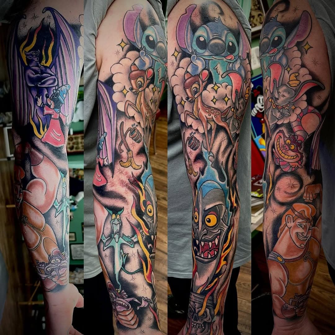 Finished up this Disney sleeve last week, thanks so much for everything Cory! 

Most is healed some of the background is fresh in these pics.

DM to book an appointment😁✌🏻❤️
.
.
.
.
.
.
.
.
.
#tattoo #tattoos #disney #disneytattoo #bright_and_bold #nj #newjersey #funtowntattoo