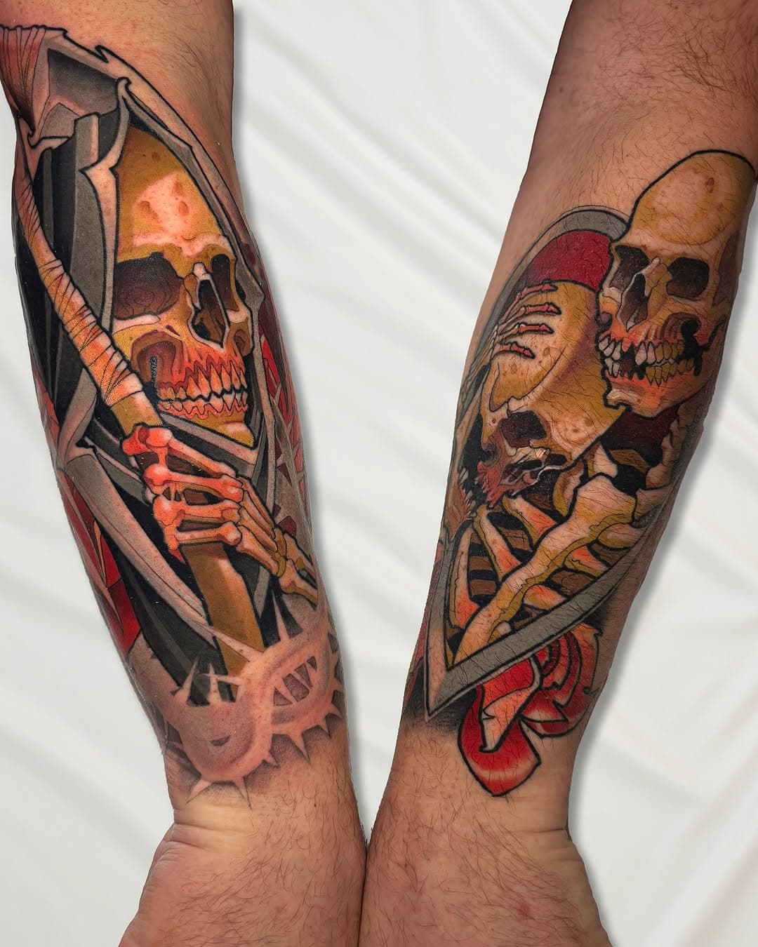 A pair of forearms for Anthony. This is the start of 2 sleeves. I designed these together to maintain a unified color pallet between the pieces.