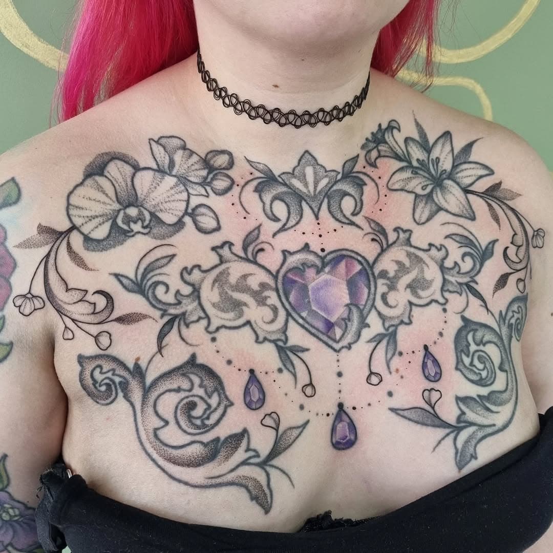 Today we finished Beccas chest piece! Which I think has been a work in progress for 4 years ?? Thanks again for letting me go on this journey with you ❤️

#uktattoo #uktattooartists #uktattooist #aberdeentattoo #aberdeentattooartist #dundeetattooartist #edinburghtattoo #edinburghtattooartist #smallbusinessaberdeen #smallbusinessscotland #tattoochestpiece #chesttattoo #filigree #filigreetattoo #dotworktattoo #dotworktattooartistuk #dotworktattooartist #crystaltattoo #blackworktattoo