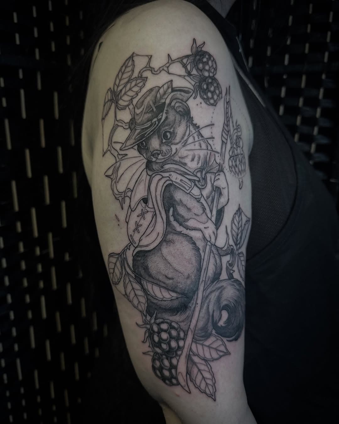 I started this wonderful whimsical anthropomorphic animal sleeve on the lovely Siana today! I cannot wait to finish this adventurer stoat off and add more adorable friends to her arm! 
I absolutely love tattooing these animals so please if you’d like something similar send me a message. It would make my day! 
.
.
.
.
.
#illustration #art #tattoo #norfolktattoo #norwichtattoo #botanicaltattoo #animaltattoo #dynamicblackink