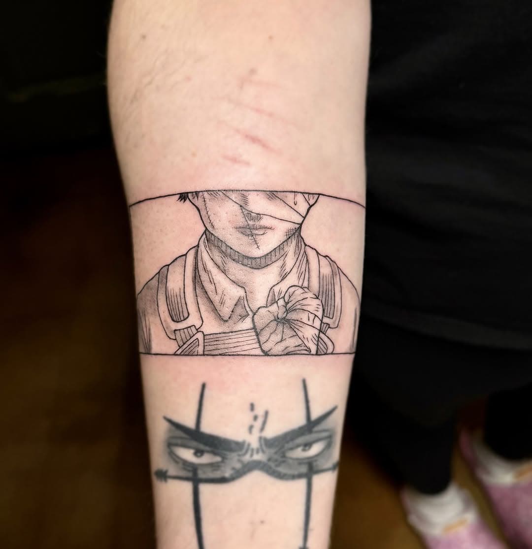 levi ackerman manga panel ⚔️ 
surprisingly, I actually have not finished attack on titan due to pure fear of the ending! nonetheless, I was super stoked to tattoo this panel! 🩶
Thank you so much Clairee for being an absolute gem and for your trust! 

Im currently booking at a discounted apprentice rate! DM or email me for appointments ✨ 
💌 mbarbatattoos@gmail.com 

#anime #animetattoo #attackontitan #leviackermann #tattooshop #tattooartist #tattoo