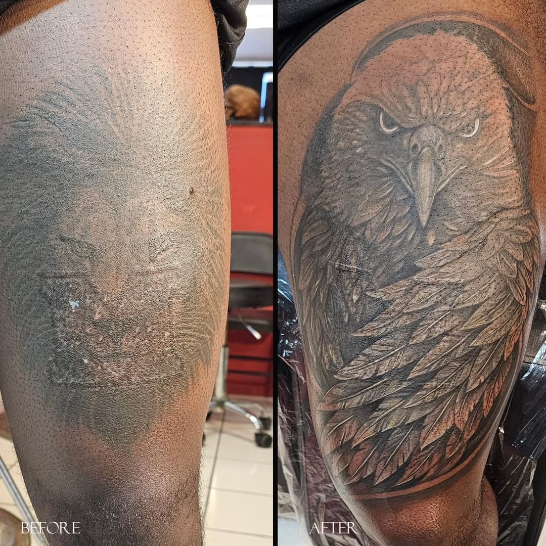 Joe Visions aka Cover Up Unc. Before. There was laser removal of the letter M followed by cover-up with a lion. Then I did the eagle.

#coverupartistcharlotte #cltink #clttattoocoverup #clttattooartist #clttattoos #clttattooshop #coverupunc #charlottetattoos