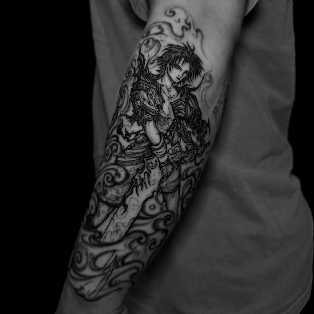 Yoshitaka Amano- Final Fantasy 10 inspired sleeve in progress.