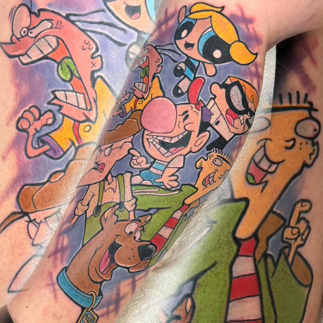 Day one of the cartoon network leg done!!
#cartoonnetwork #cartoontattoo #ededdandeddytattoo #powerpuffgirlstattoo #couragethecowardlydogtattoo #dexterslaboratorytattoo #thegrimadventuresofbillyandmandytattoo #scoobydootattoo