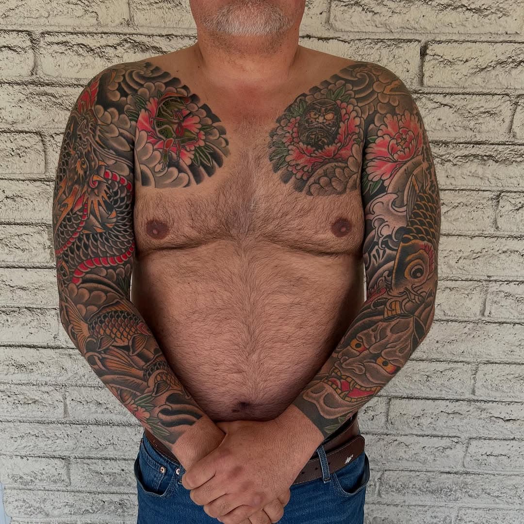 Finished up Raul’s sleeve today.  It’s been a true joy tattooing Raul, bringing his ideas to life . It’s wild to see his arms completely covered. Thank you for everything dude . I really appreciate you man , thank you for the trust .  Thanks to you and your wife for the awesome traders joes goodies bag ! 🧡

Looking to start your sleeve or how about even a back piece . Dm me for inquiries!  Booking for March-May🌷

#japanesetattoo #japanesetraditionaltattoo #irezumi #fullerton#brea#anahiem #orangecounty  #fullertontattoo #placentia#yorbalinda #orangecounty#stephenasanchez #dragontattoo #japanesedragon#japanesesleeve#sleevetattoos #dragonsleeve #killlorbekilled#anaheimtattooshop #anaheimtattooartist