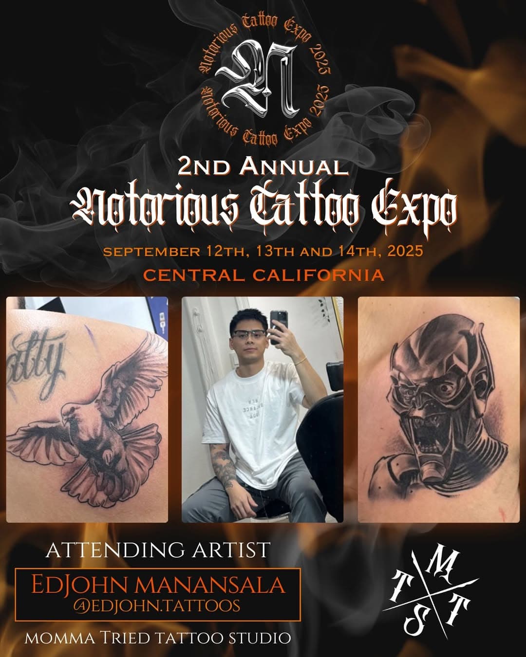 Get ready to see some amazing artists at this years Notorious Tattoo Expo! 🔥 Catch Edjohn @edjohn.tattoos with the team from Momma Tried Tattoo Studio at the Visalia Convention Center this September 12-14 💥 Wether you’re looking for your next piece or just want to experience the art - this is an event you don’t want to miss! @mommatriedtattoostudio 📲 DM the Artist directly to book! 

#notorioustattooexpo #notorioustattooexpo2025