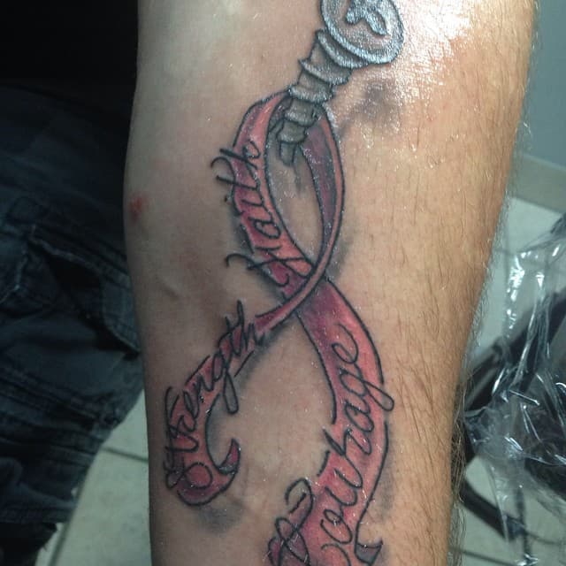 Jesi #screw #cancer #ribbon #tattoo #tattoos #arm #nj #neotatmachine #oaklyn #phillyarea #southjersey